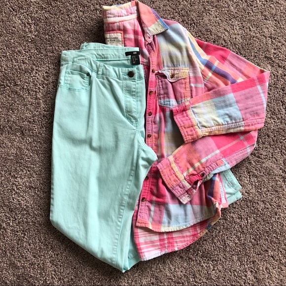 A&F pastel plaid button up - Picture 2 of 4
